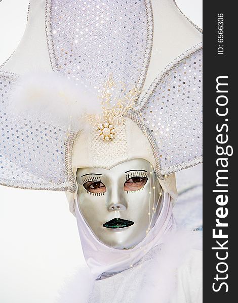 A Woman In Costume At The Venice Carnival