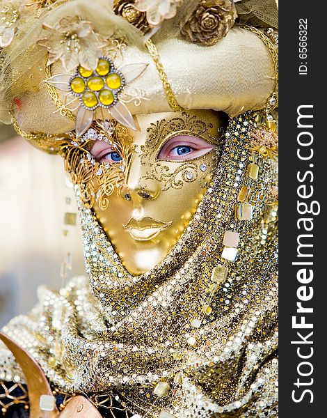 A Man In Costume At The Venice Carnival