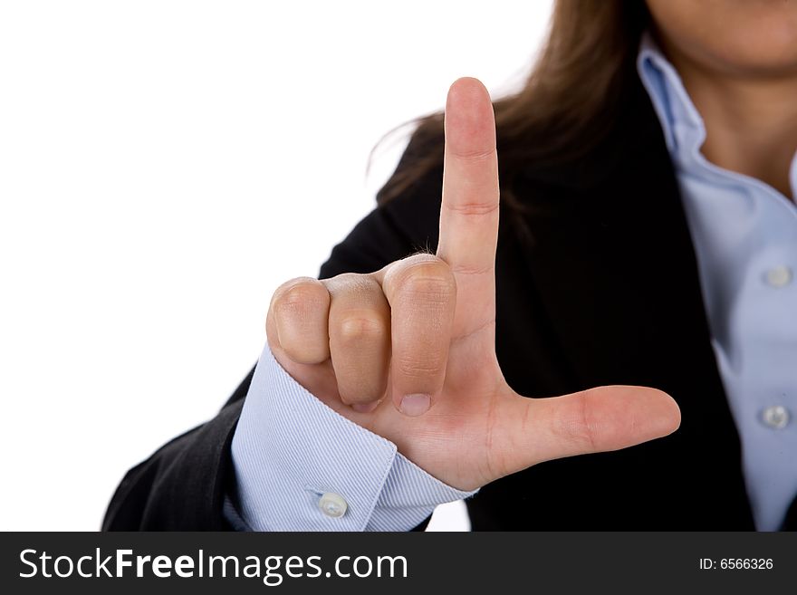 Businesswoman hand sign isolated on white background