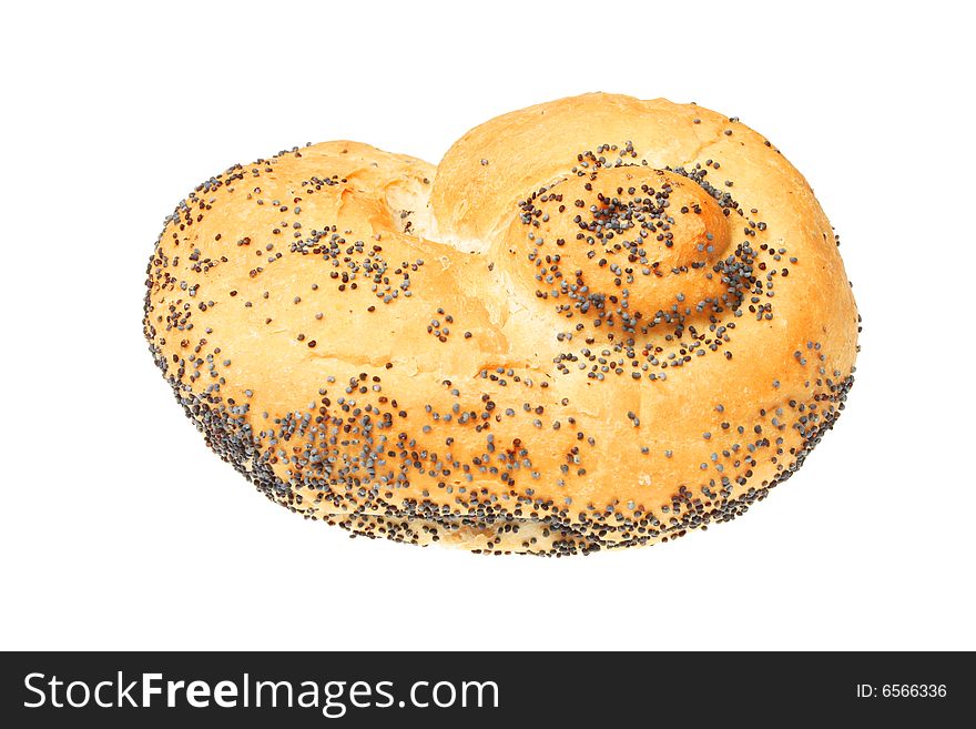 Poppy seeded bagel isolated on white