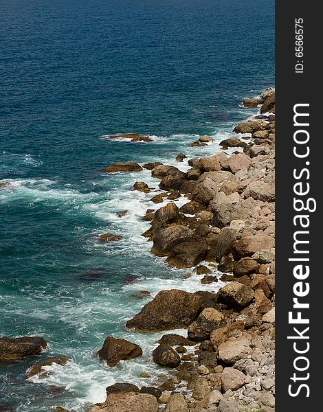 Stone seacoast in Crimea, Ukraine