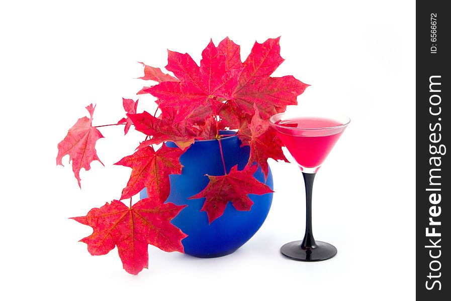 Vase With Maple Red Autumn Leaves