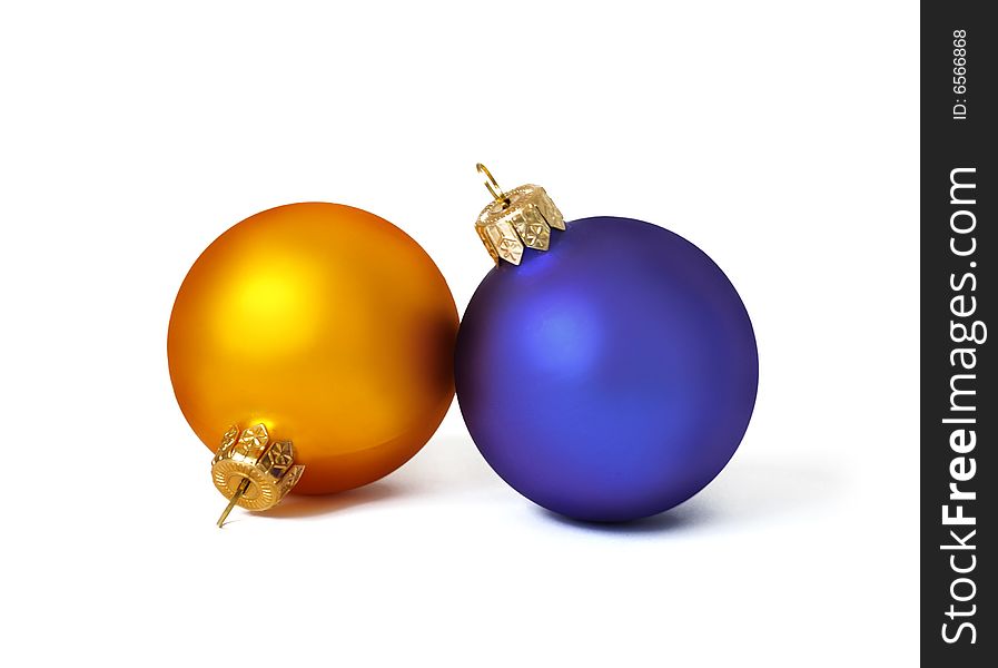 Christmas card. Two spheres on a white background