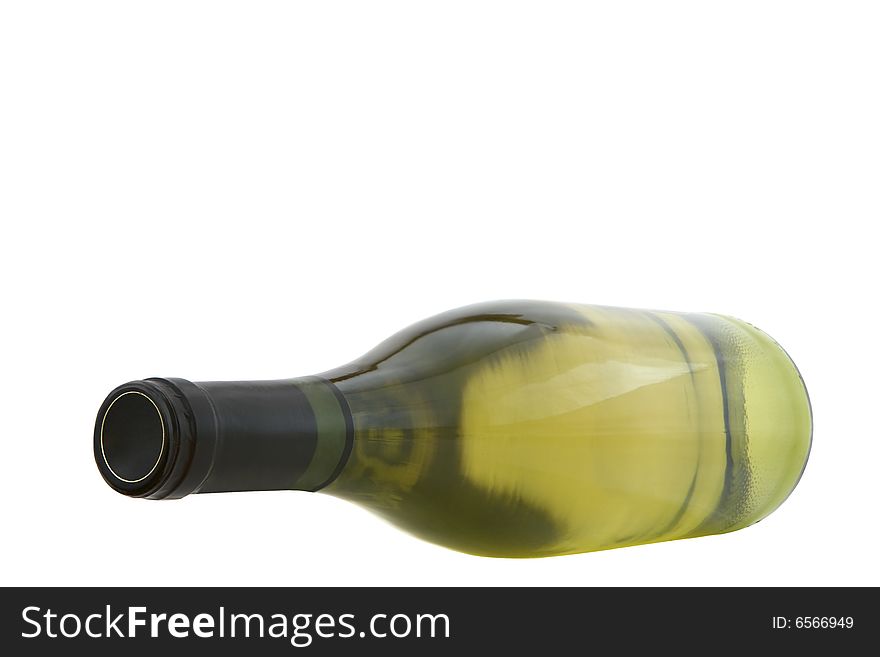 White Wine Bottle laying, on White Background