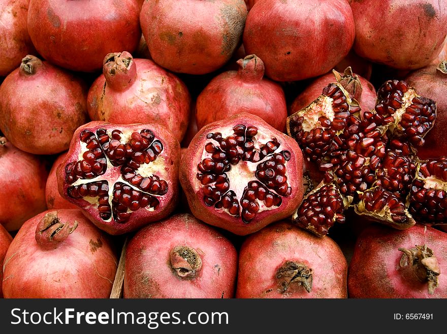 A lot of red pomegranates