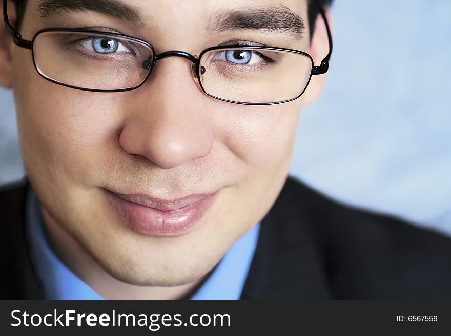 Male beauty business man, close-up, looking positive at camera