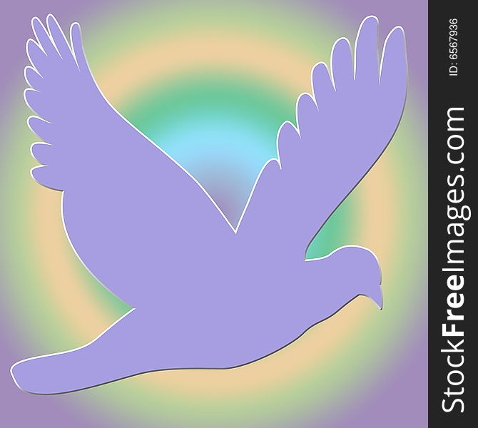 Lavender dove on square pastel radial gradient background, yellow ,green colors. Lavender dove on square pastel radial gradient background, yellow ,green colors