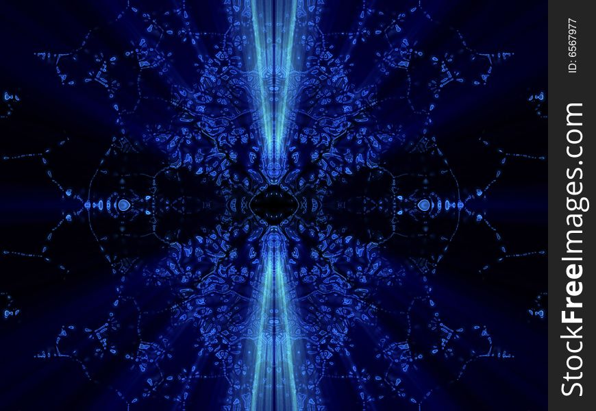 Fantasy mirrored blue abstract with shines in black background