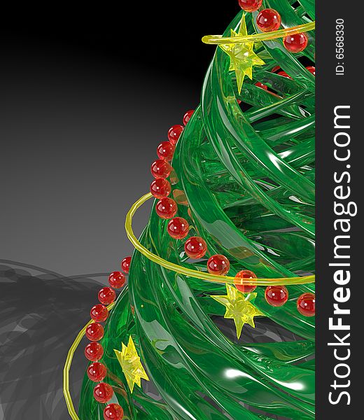 The rendered stylized Christmas glass pine tree. The rendered stylized Christmas glass pine tree