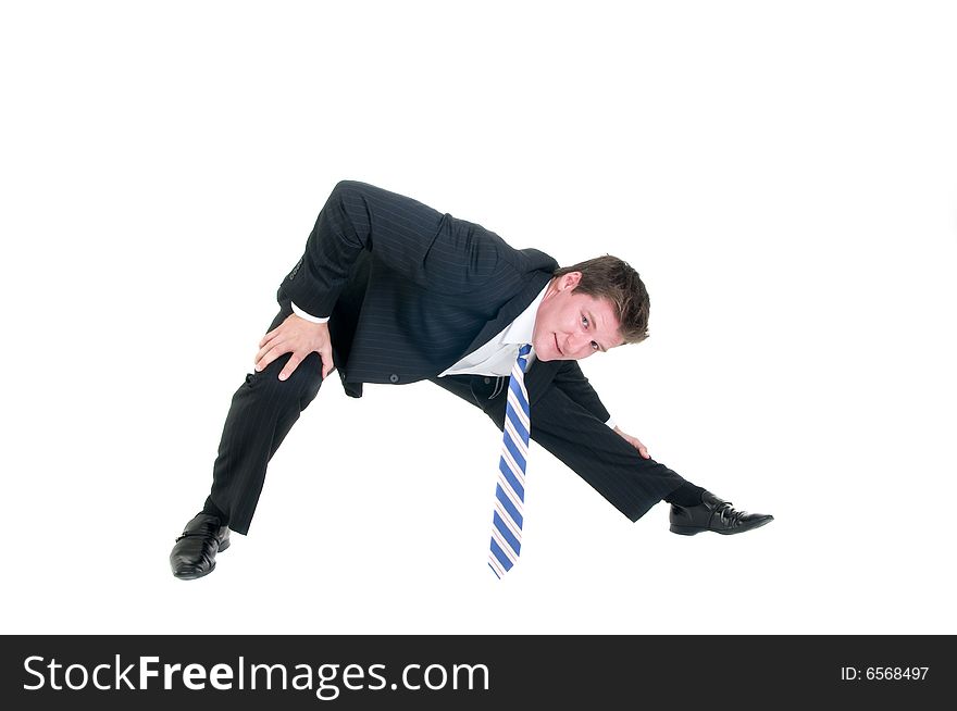 Young businessman stretches and gets ready for the day