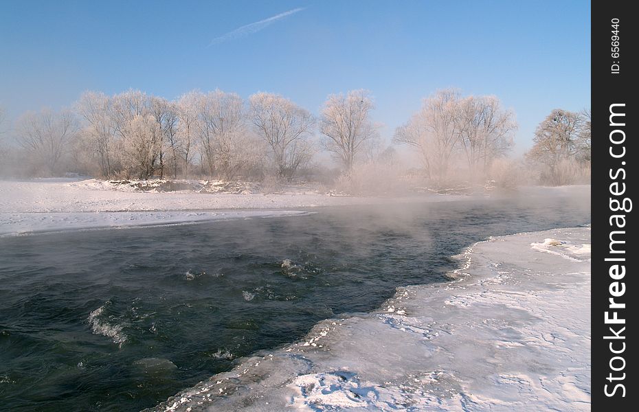 Riverheads of Ussuri in the winter morning