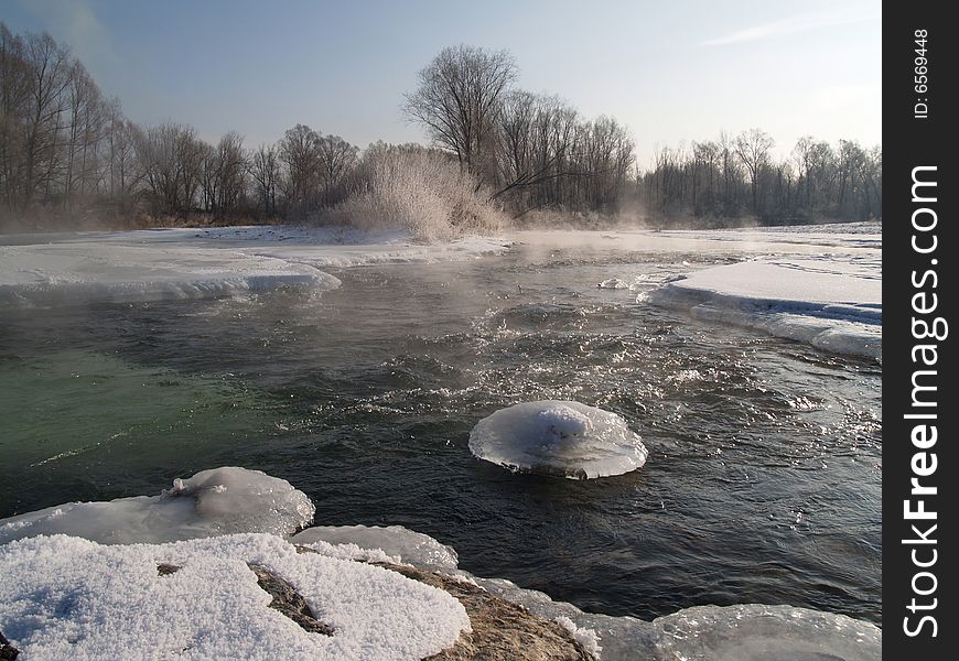 Riverheads of Ussuri in the winter morning