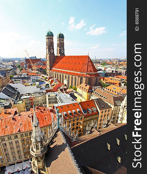 The aerial view of Munich city center from the tower of the City Hall