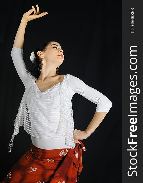 Portrait of young hispanic woman dancing flamenco. Portrait of young hispanic woman dancing flamenco