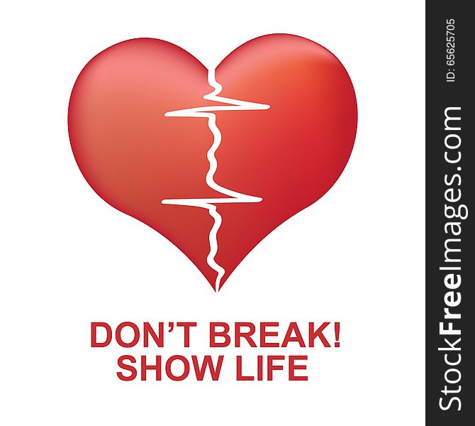 Illustration of a broken heart in the depiction of an ECG machine diagram. Illustration of a broken heart in the depiction of an ECG machine diagram