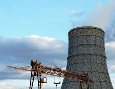 The Bridge Crane And Cooling Tower Stock Image The Bridge Crane And Cooling Tower Stock Image