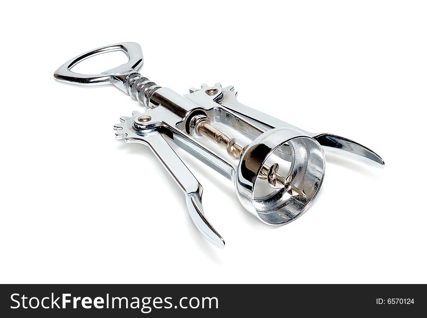 Metallic corkscrew isolated over a white background