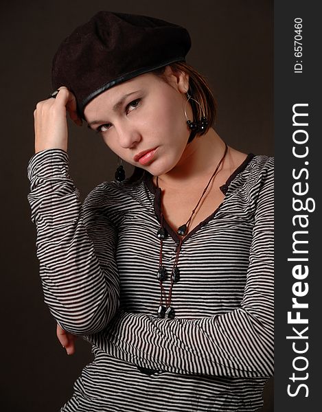 Portrait of young trendy fashion female posing. Portrait of young trendy fashion female posing