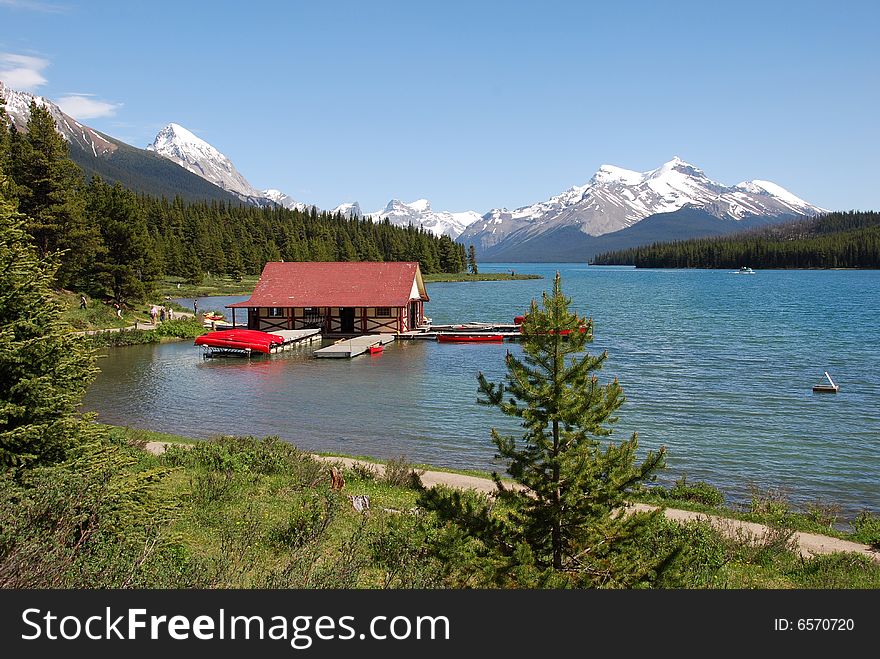 Magline lake on a sunny day Jasper National Park Alberta Canada