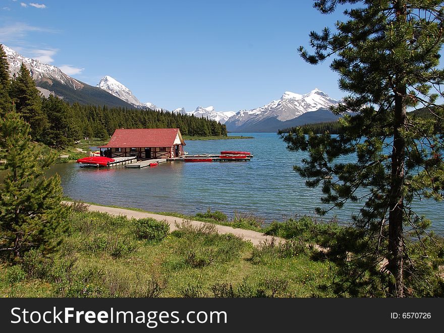 Magline lake on a sunny day Jasper National Park Alberta Canada