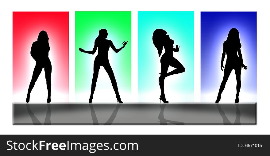 Women bodies in silhouette on a colorful background