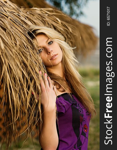 Portrait of beautiful woman with hay. Portrait of beautiful woman with hay