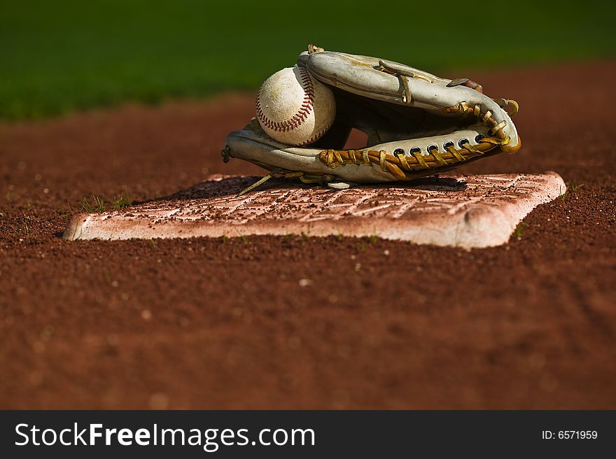 Baseball In Glove On The Field