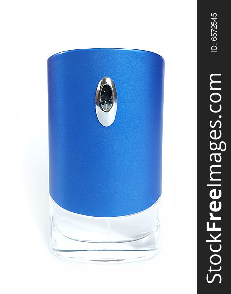 Blue perfume isolated on white