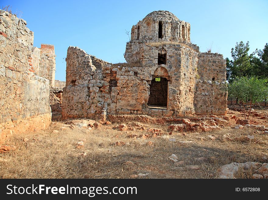 Turkey, Alanya. Ancient castle ruins.