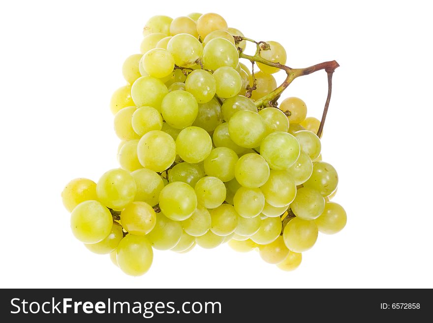 Green grapes on white.