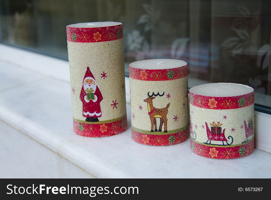 Window sill with christmas decoration. Window sill with christmas decoration