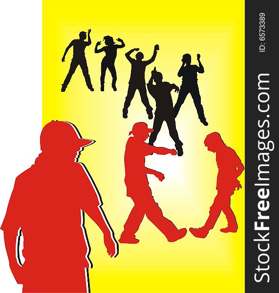 Color silhouettes of young people. Color silhouettes of young people