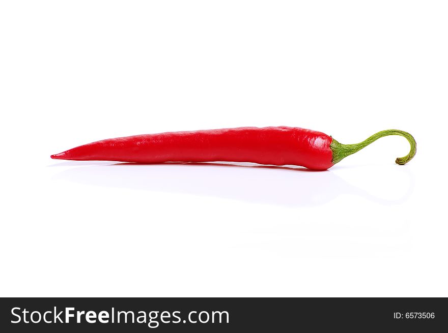 One red pepper on a white background