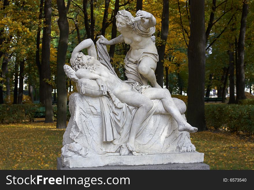 Sculpture the Cupid and Psiheja in the Summer garden of St.-Petersburg