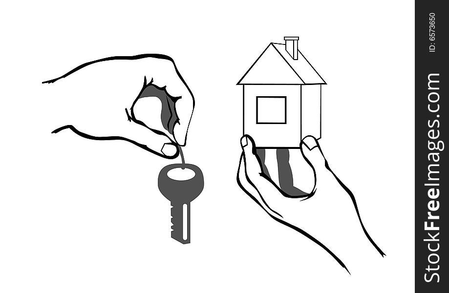Vectors hands with keys from the house, a symbol of real estate. Vectors hands with keys from the house, a symbol of real estate