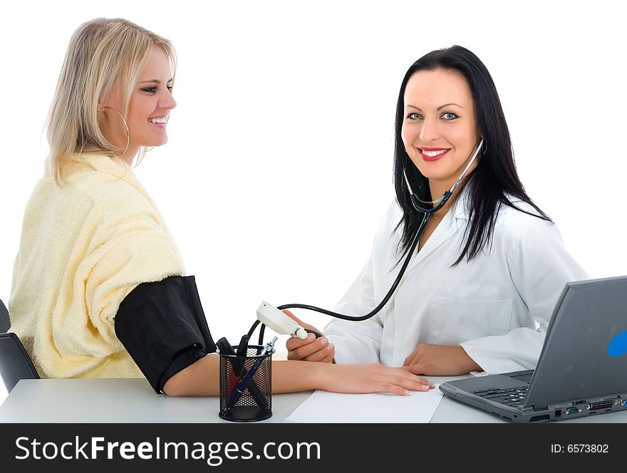 Doctor and patient on white background