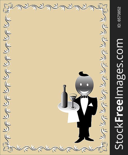 Vector drawing restaurant menu patterned and waiter