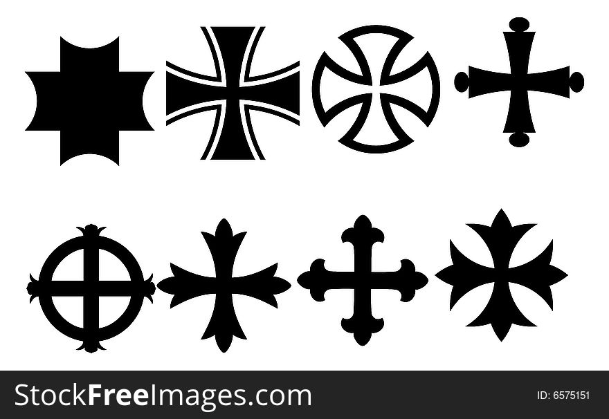 Various christian crosses on isolated background