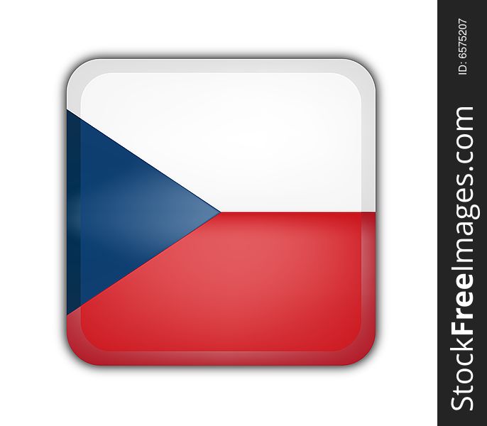 Flag of czech republic, square button on white background