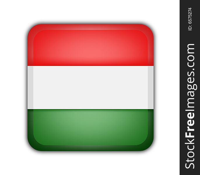 Flag of hungary, square button on white background