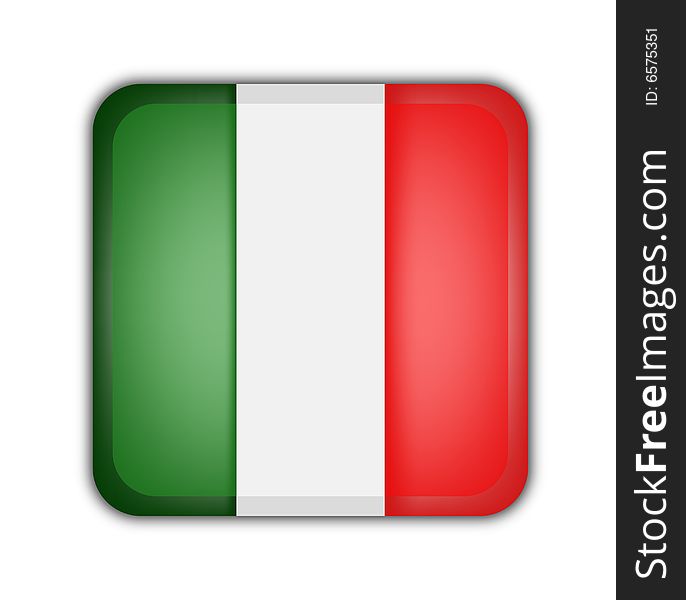 Flag of italy, square button on white background