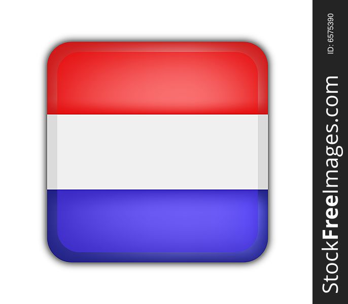 Flag of netherlands, square button on white background