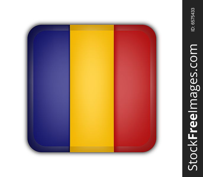 Flag of rumania, square button on white background