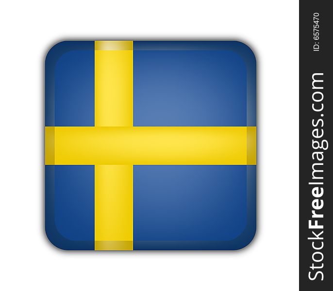 Flag of sweeden, square button on white background