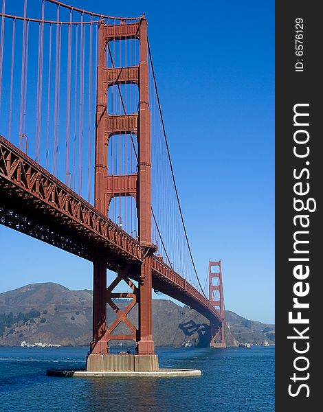 Picture of the golden gate bridge taken from the side. Picture of the golden gate bridge taken from the side