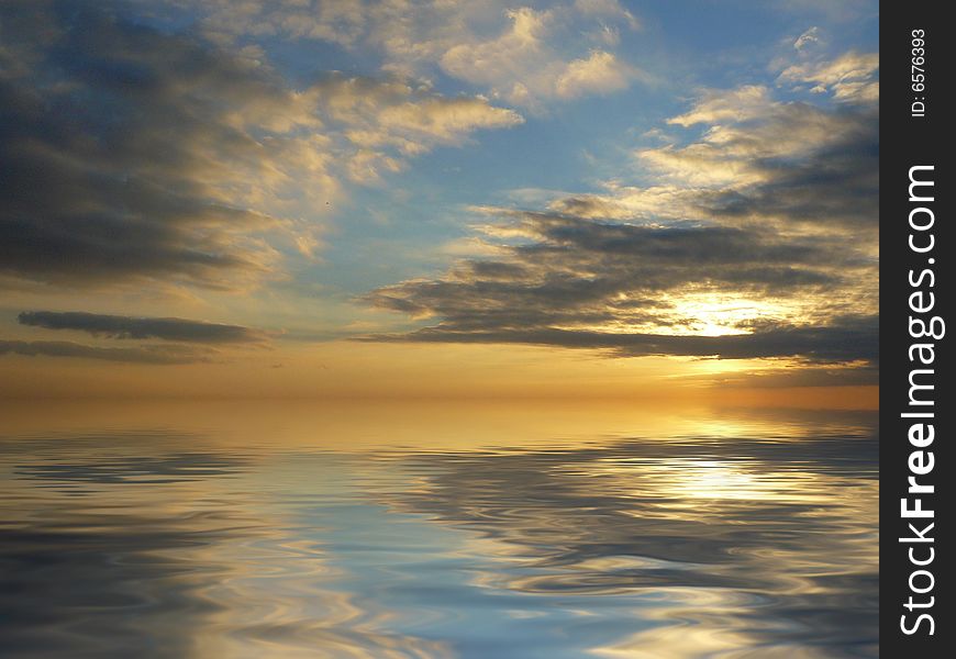 Sunset with clouds over water. Sunset with clouds over water