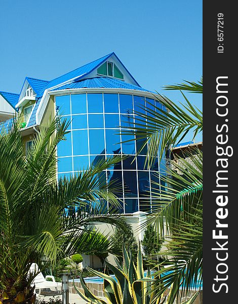 Blue multi-storey country residence with pool. Blue multi-storey country residence with pool