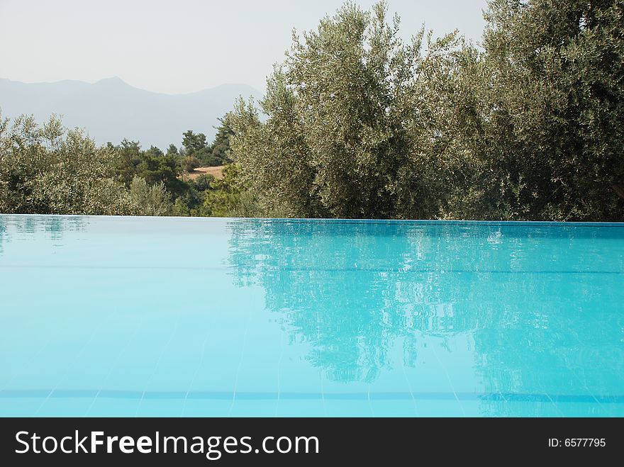 Landscape by swimming pool on mountain