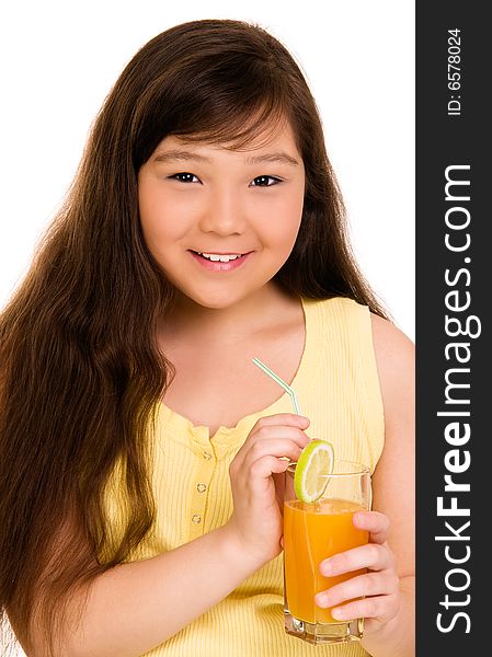 Girl with glass of juice. Girl with glass of juice