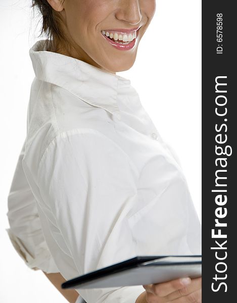 Waitress showing order book on an isolated background